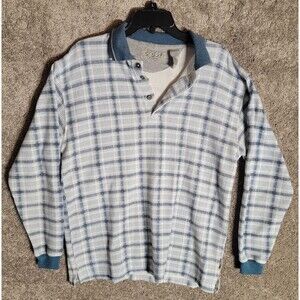 Vintage Soup Diner Men's Blue/White Plaid Waffle Knit Shirt Size Large